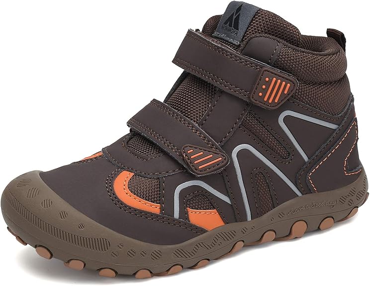 Mishansha Kids Water Resistant moutain boots with rubber sole, anti-collision toe cap, and easy hook-and-loop closure for outdoor fun.